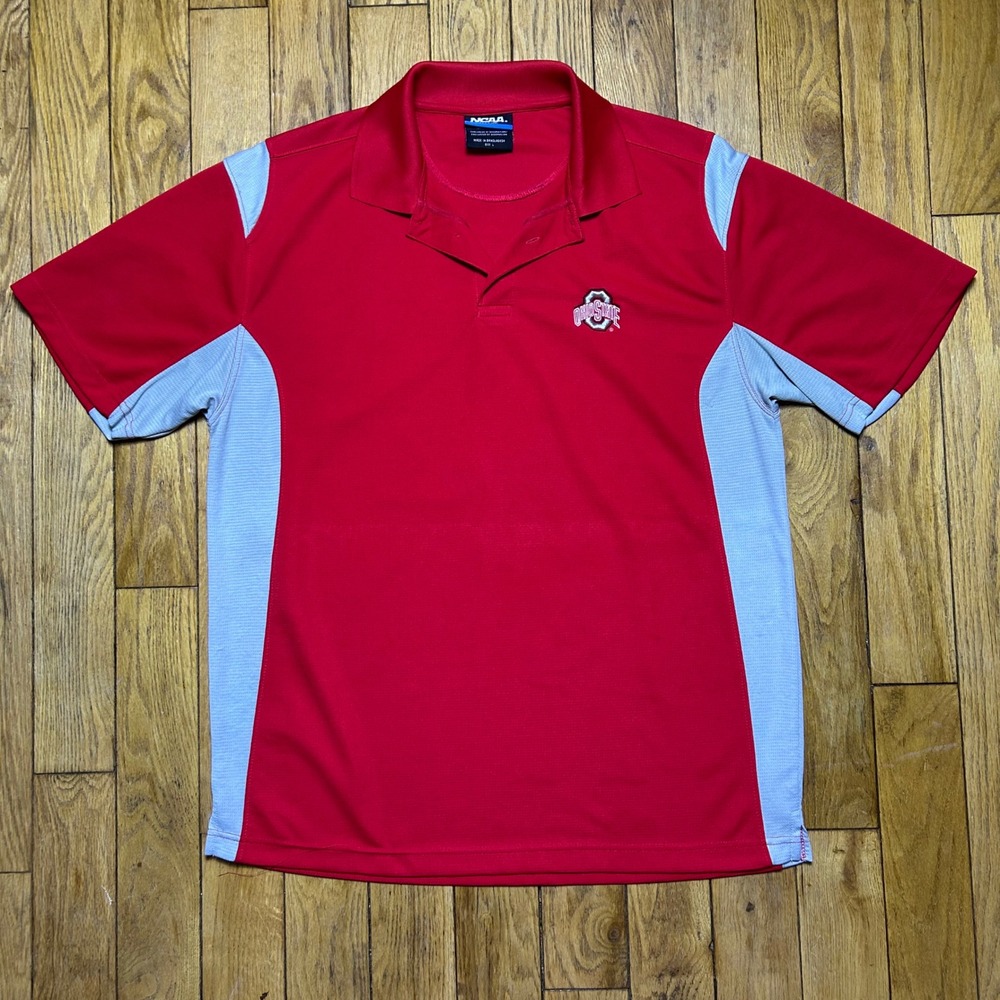 NCAA‎ Ohio State Buckeyes Polo Shirt Mens Large Red Grey Short Sleeve KA Inc